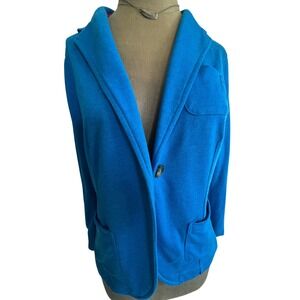 Blue Jersey Knit Single Button Blazer Jacket with Contrast Collar S coastal prep